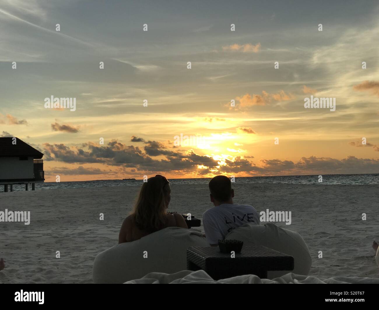 Sundown at Robinsons, Maldives. May 2018 Stock Photo