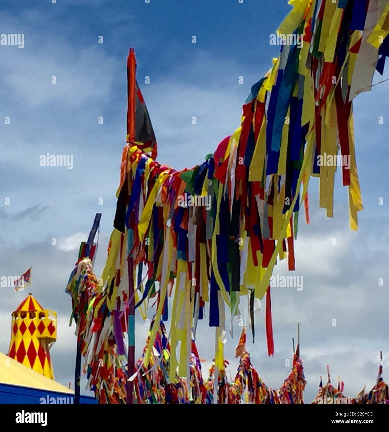 Glastonbury Kids Field flags and streamers Stock Photo Alamy
