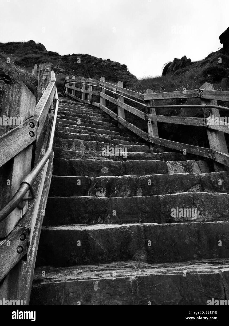 Steep steps at Tintagel Castle in Cornwall Stock Photo