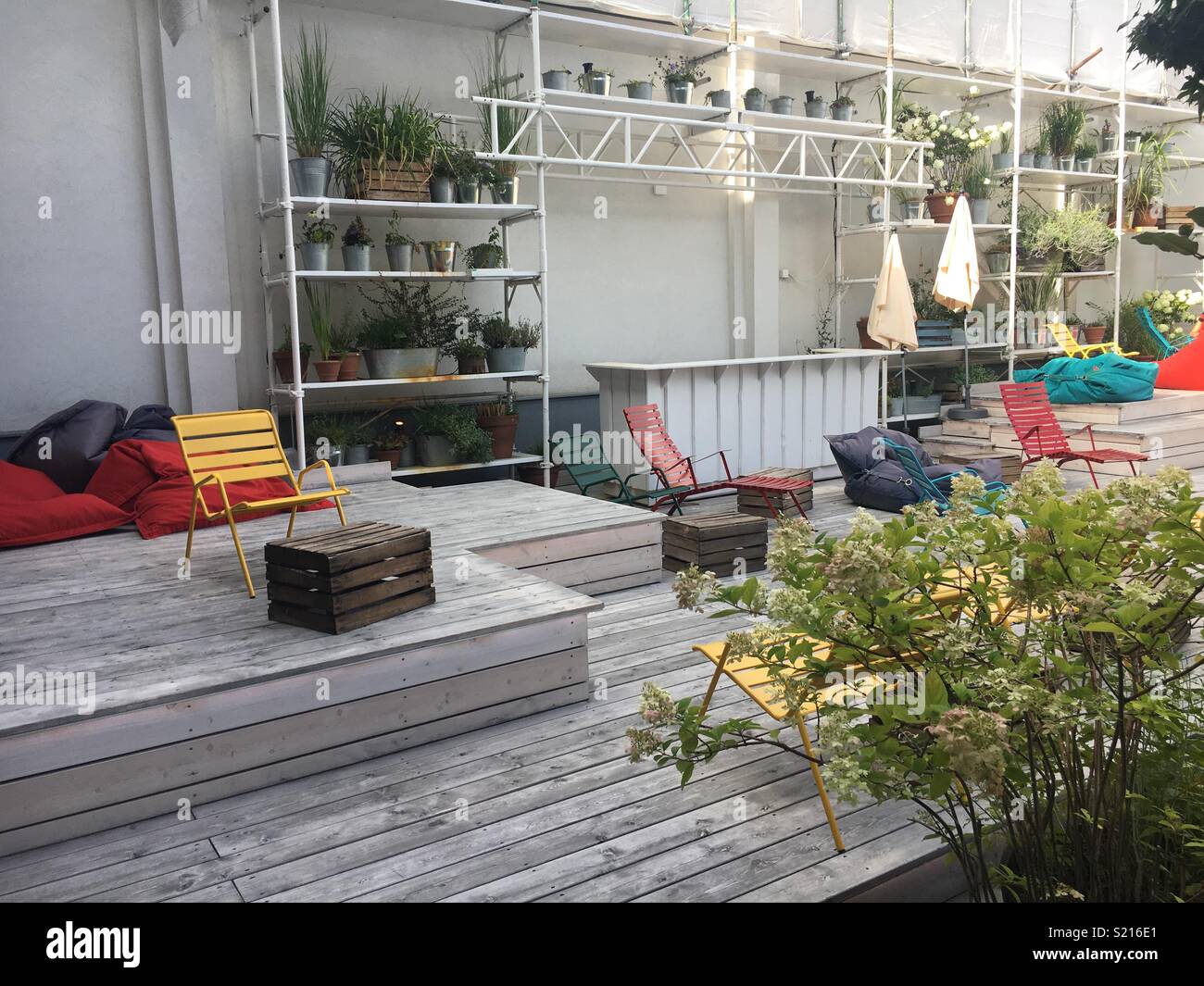 Roof terrace living in an Austrian hotel. Stock Photo