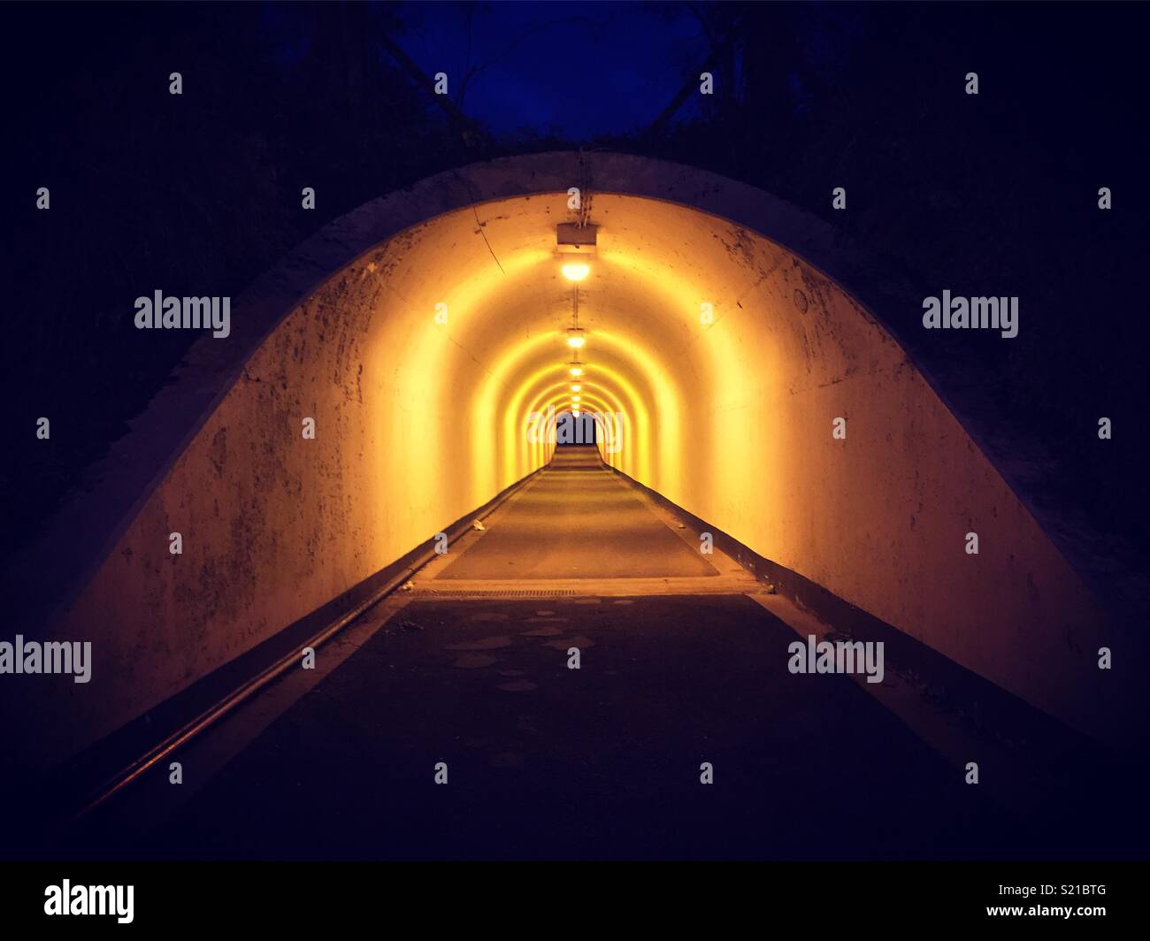 Lights in Tunnel in Birmingham at night. - Smartphone Captured Stock Image