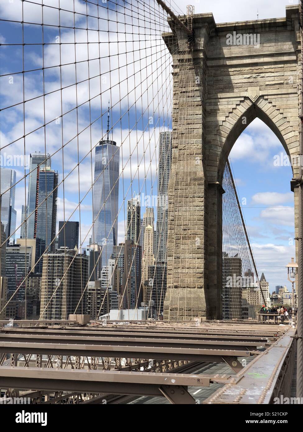 Brooklyn Bridge and One World Trade Center Stock Photo