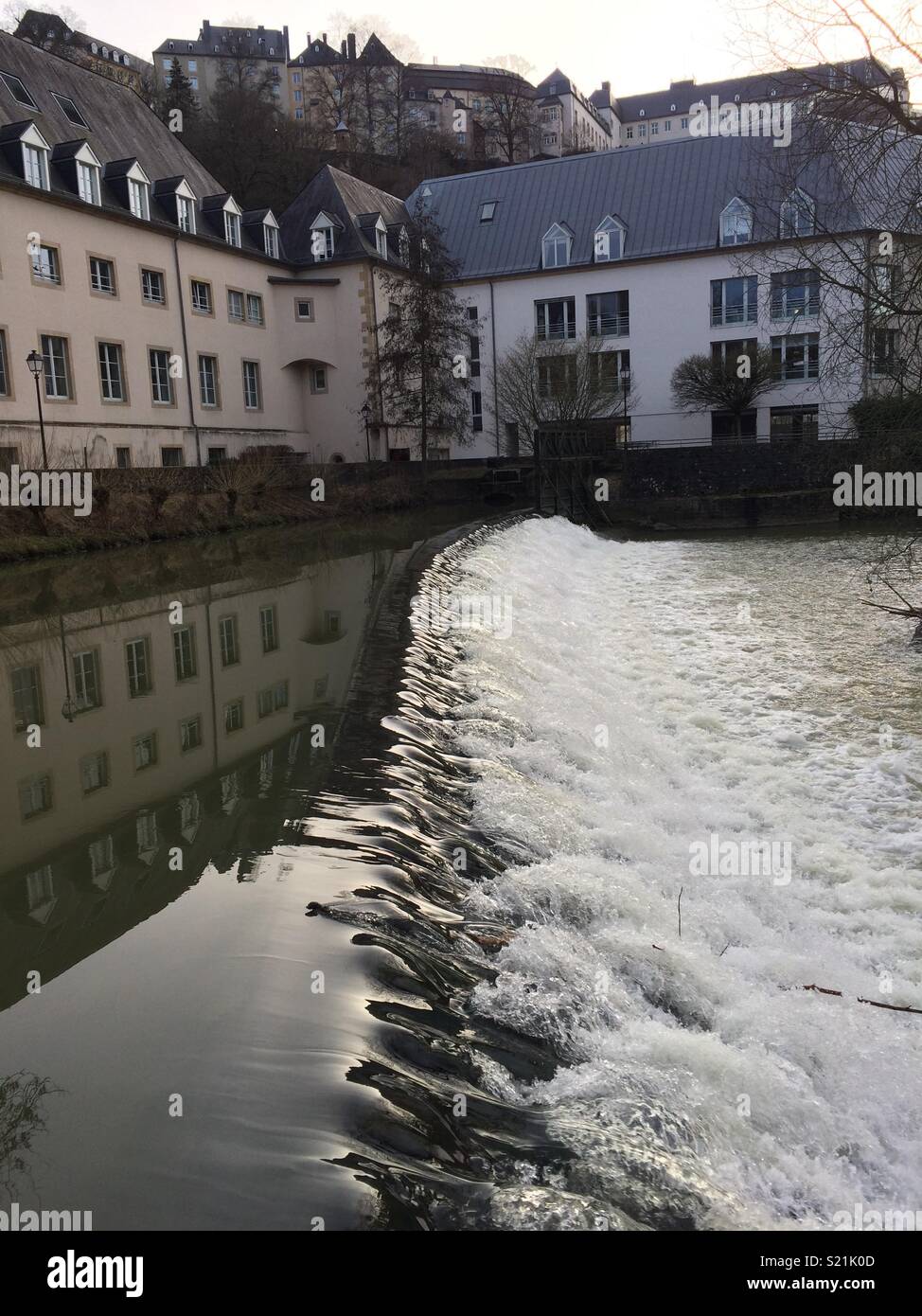 Small waterfall in Luxembourg City, Luxembourg Stock Photo