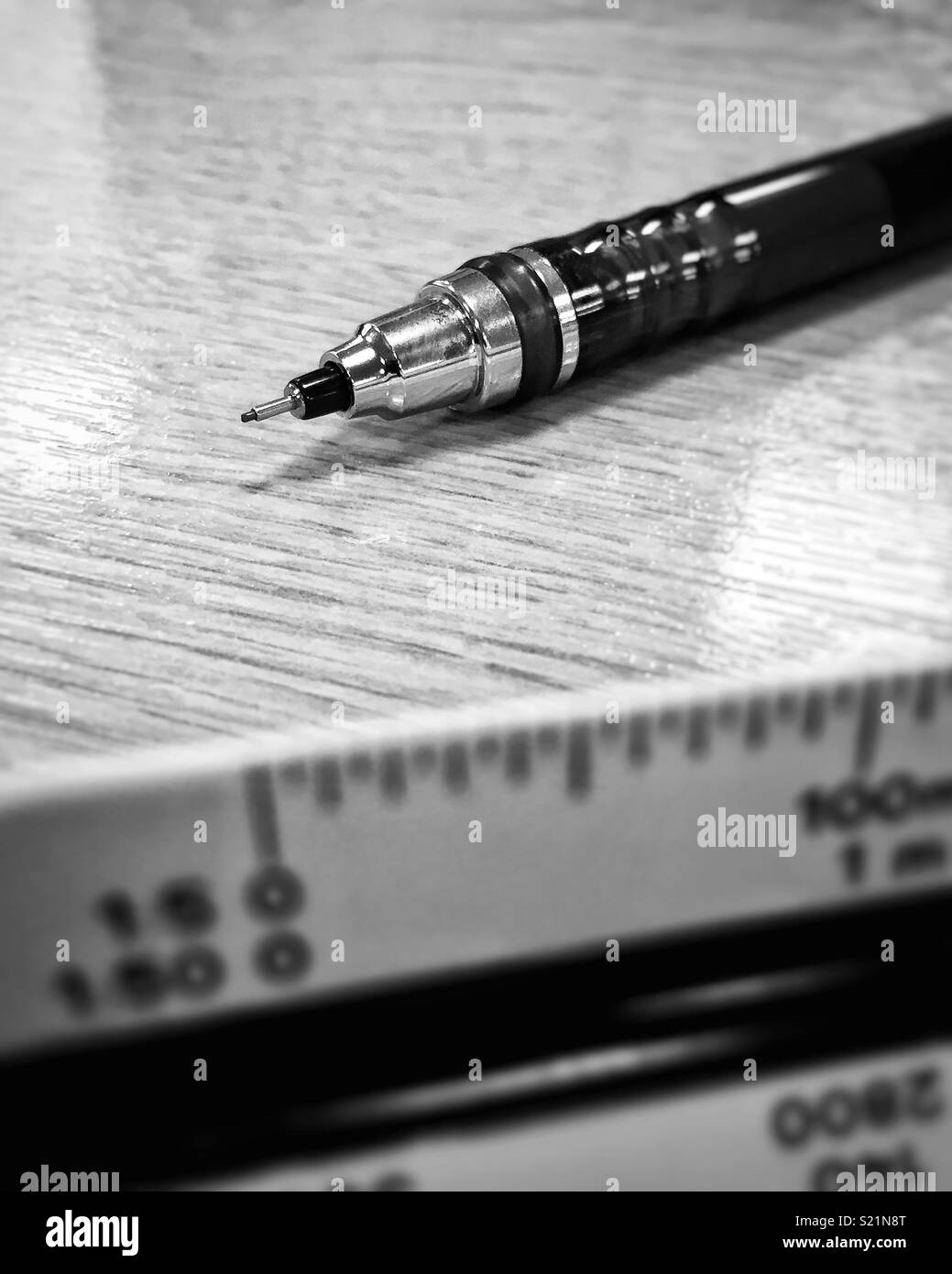 Pen and scale rule Stock Photo