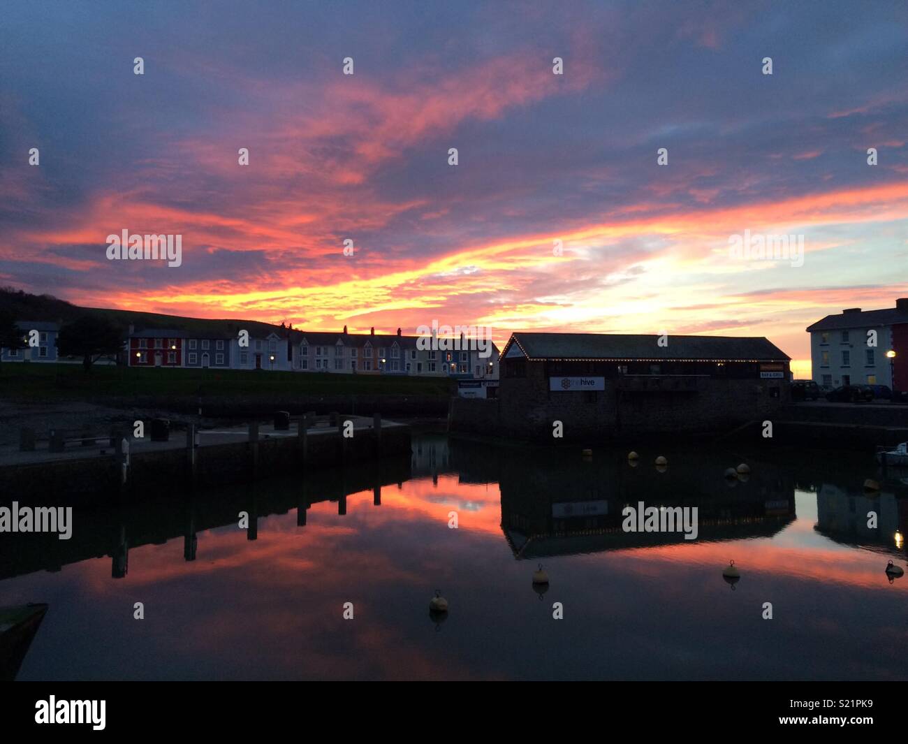 Aberaeron harbour at sunset Stock Photo