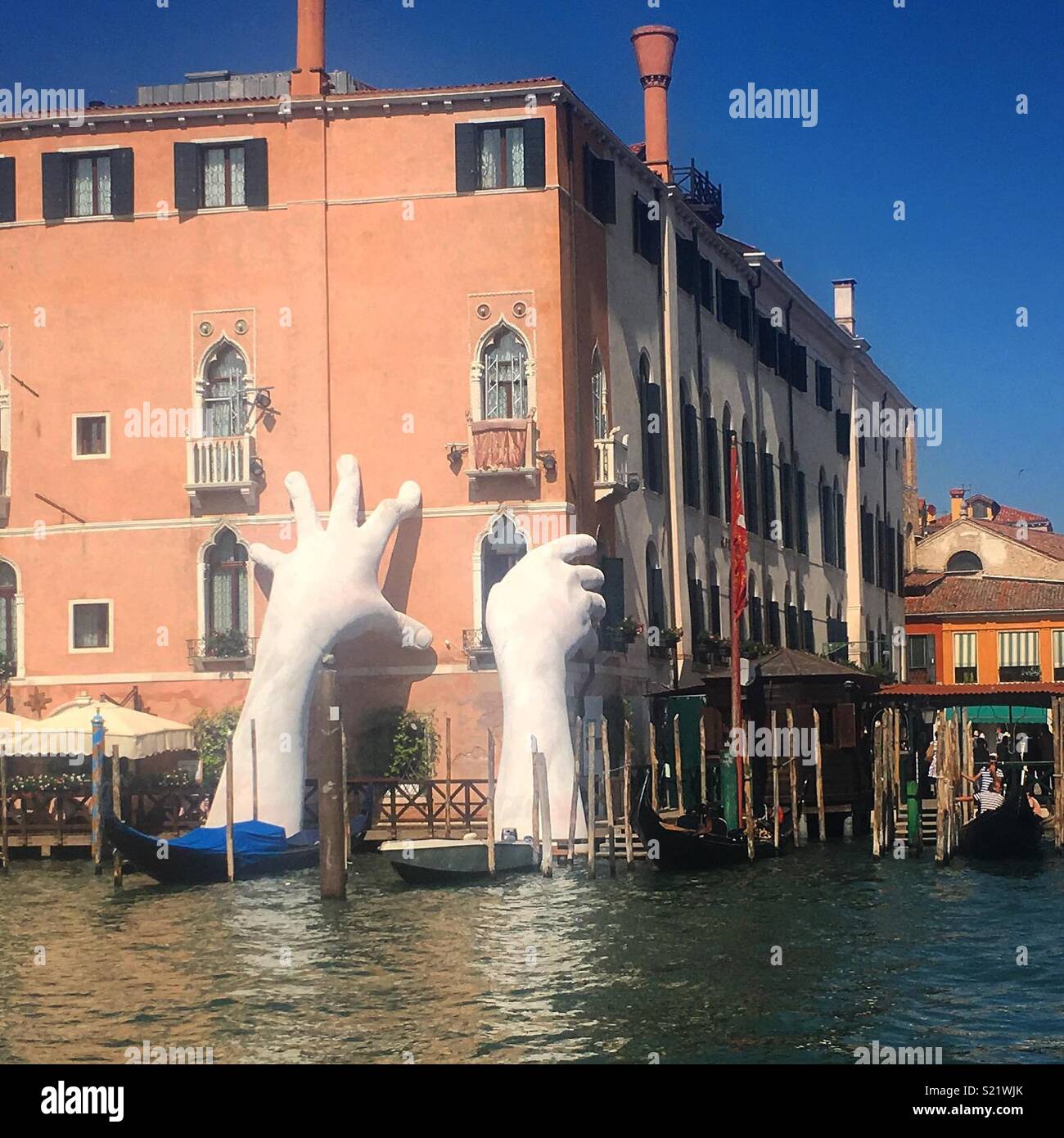 Support by Lorenzo Quinn for Venice Biennale Arte 2017 Stock Photo