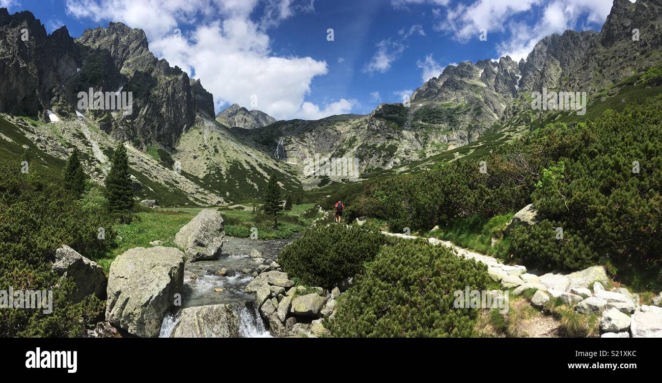 Hiking in Little Cold Valley, on the way to Teryho Chalet, Slovakian Tatras Stock Photo