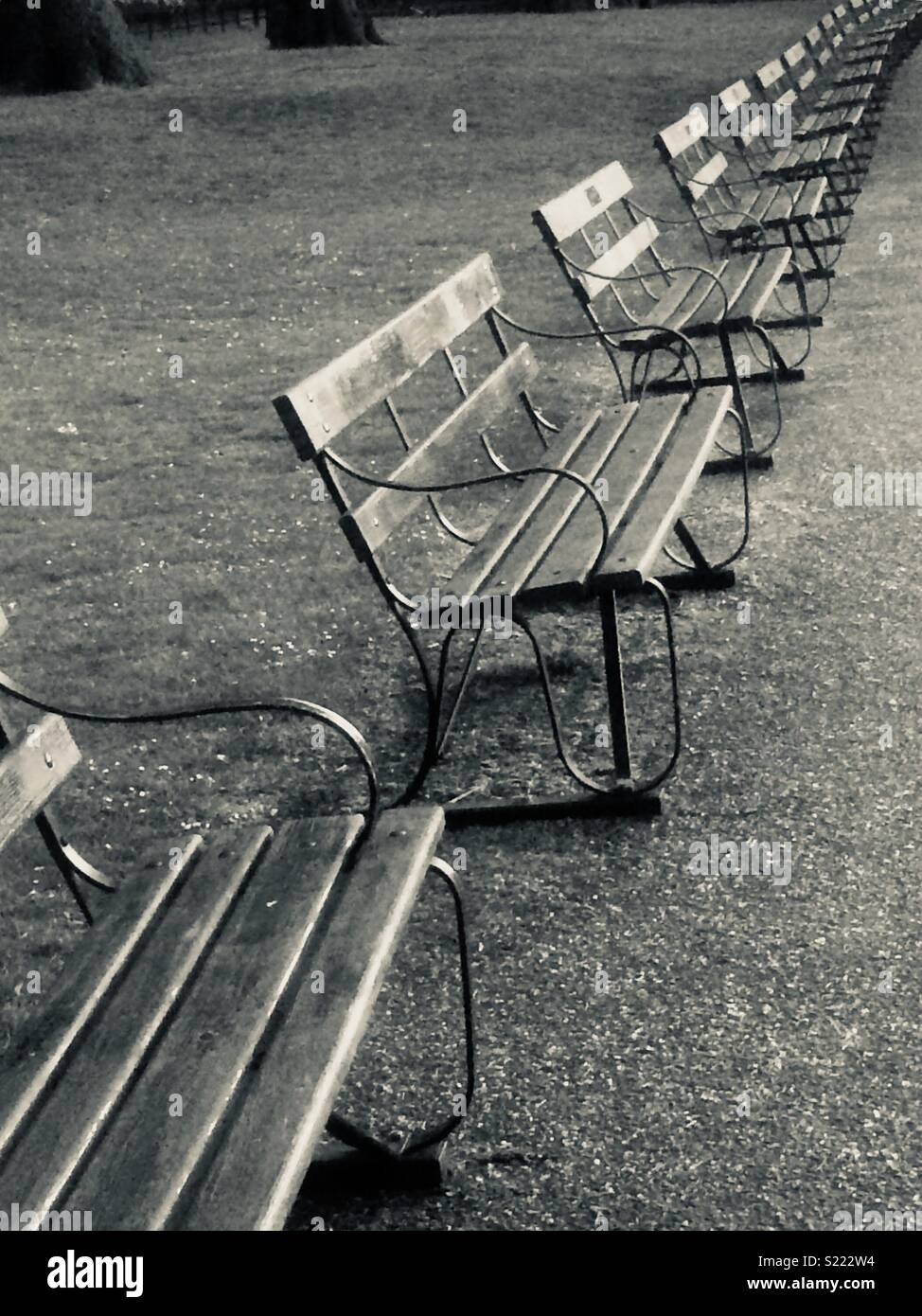 Benches at Battersea Park, Victorian architecture Stock Photo