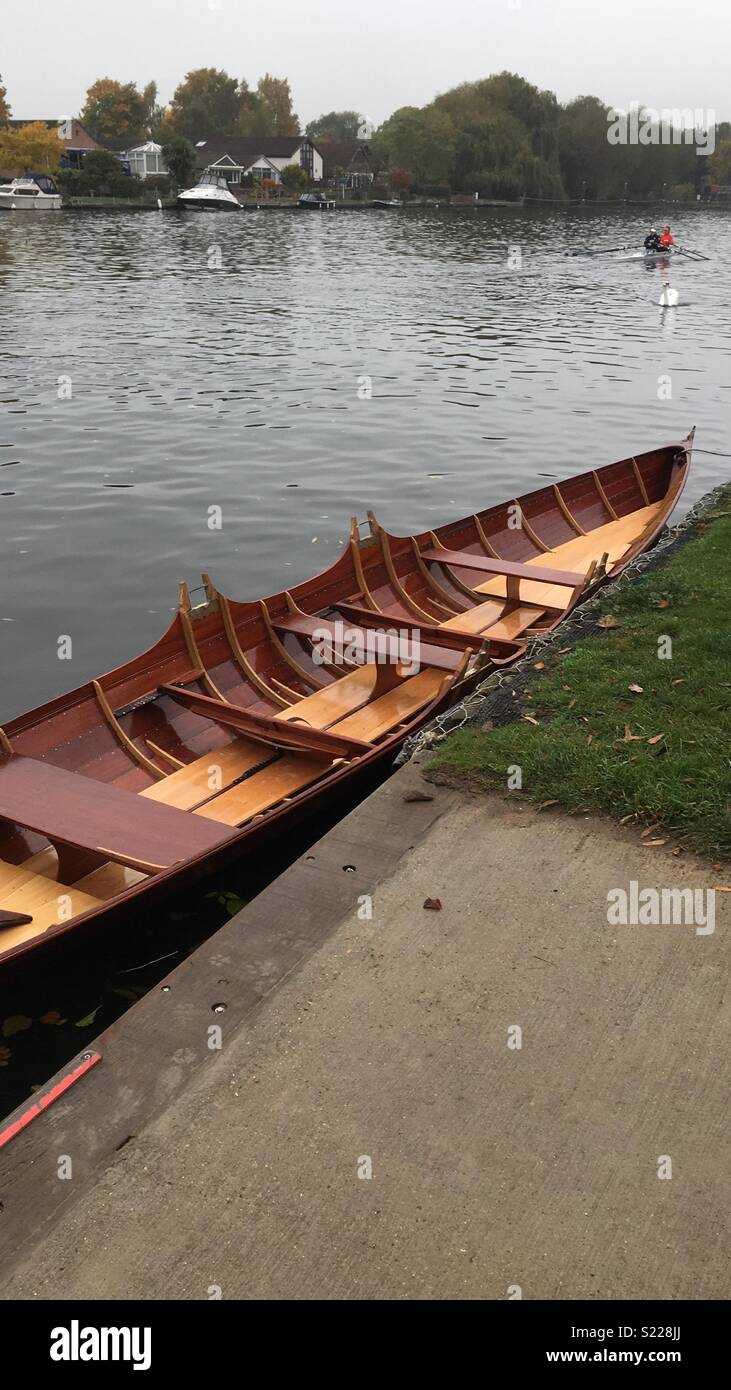 A classic skiff on the river Thames Stock Photo