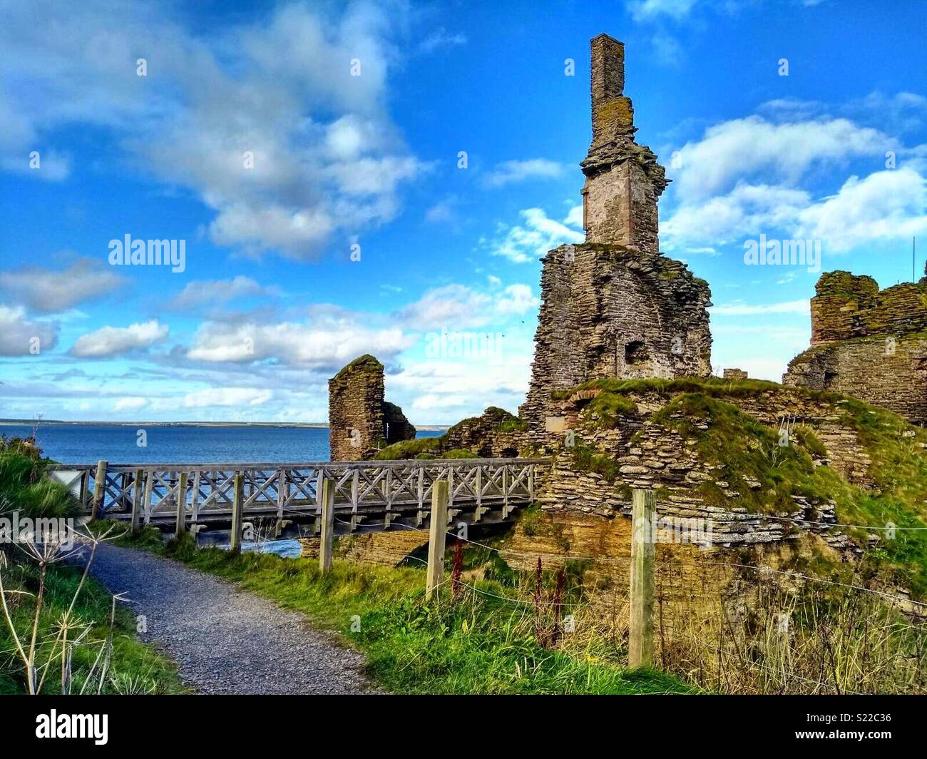 Castle Sinclair Girnigo Bridge Stock Photo