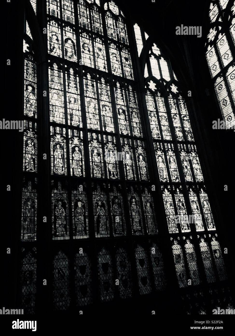 Beautiful huge stained glass windows in Gloucester cathedral Stock