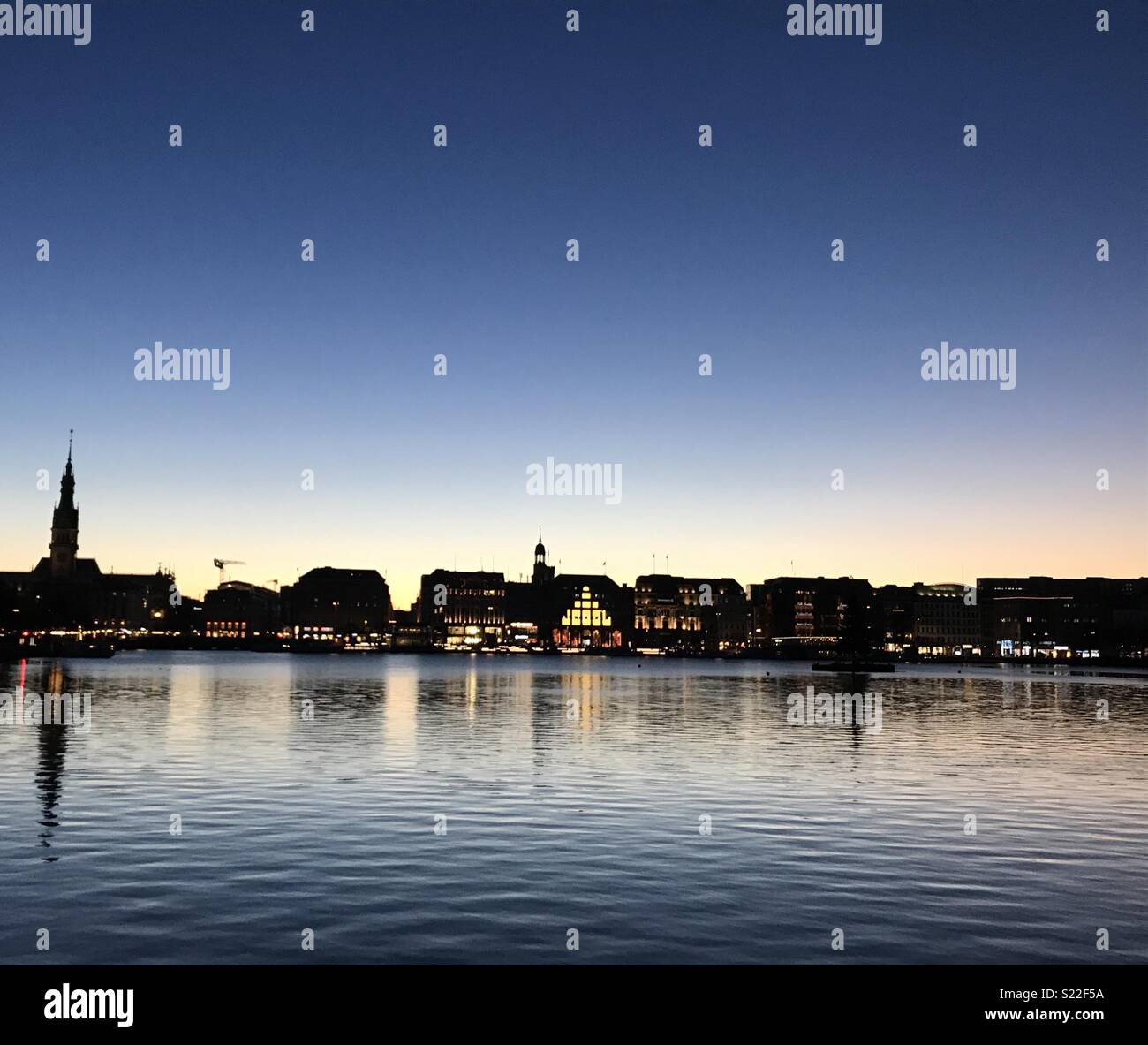 City reflections at Sunset in Hamburg Stock Photo