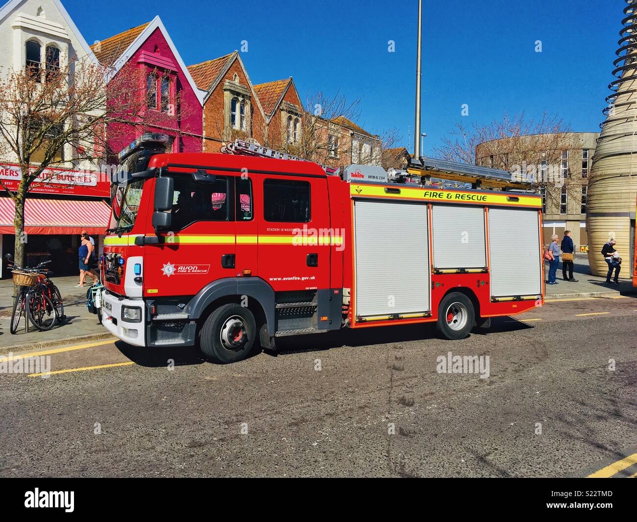 A fire engine parked in a street in Weston-super-Mare, UK - Smartphone Captured Stock Image