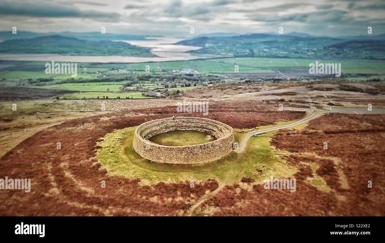 Grianan of Aileach, Carrowreagh, Co. Donegal, Ireland from above. - Smartphone Captured Stock Image