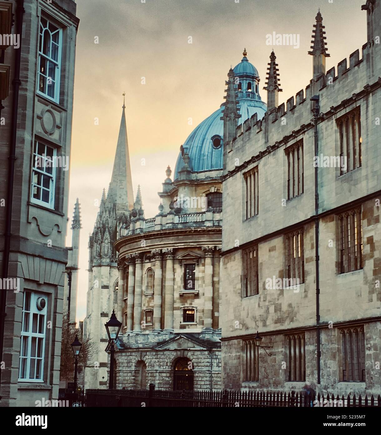 Radcliffe Camera and University Church in Oxford at Sunset Stock Photo