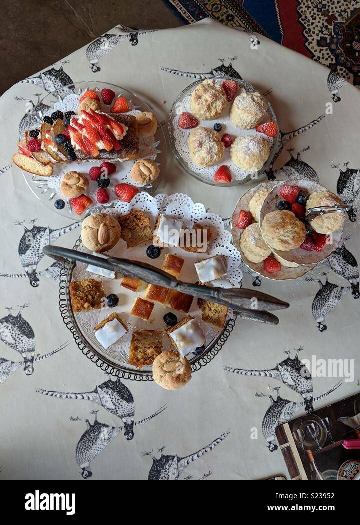 Cakes and cream tea Stock Photo