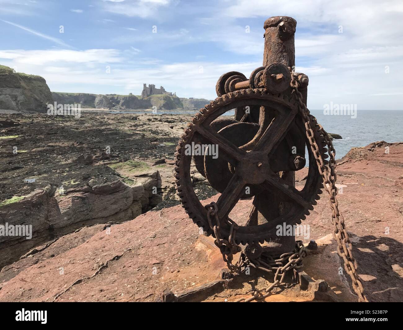 Old harbour winch, Seacliff, Tantallon, East Lothian, Scotland Stock