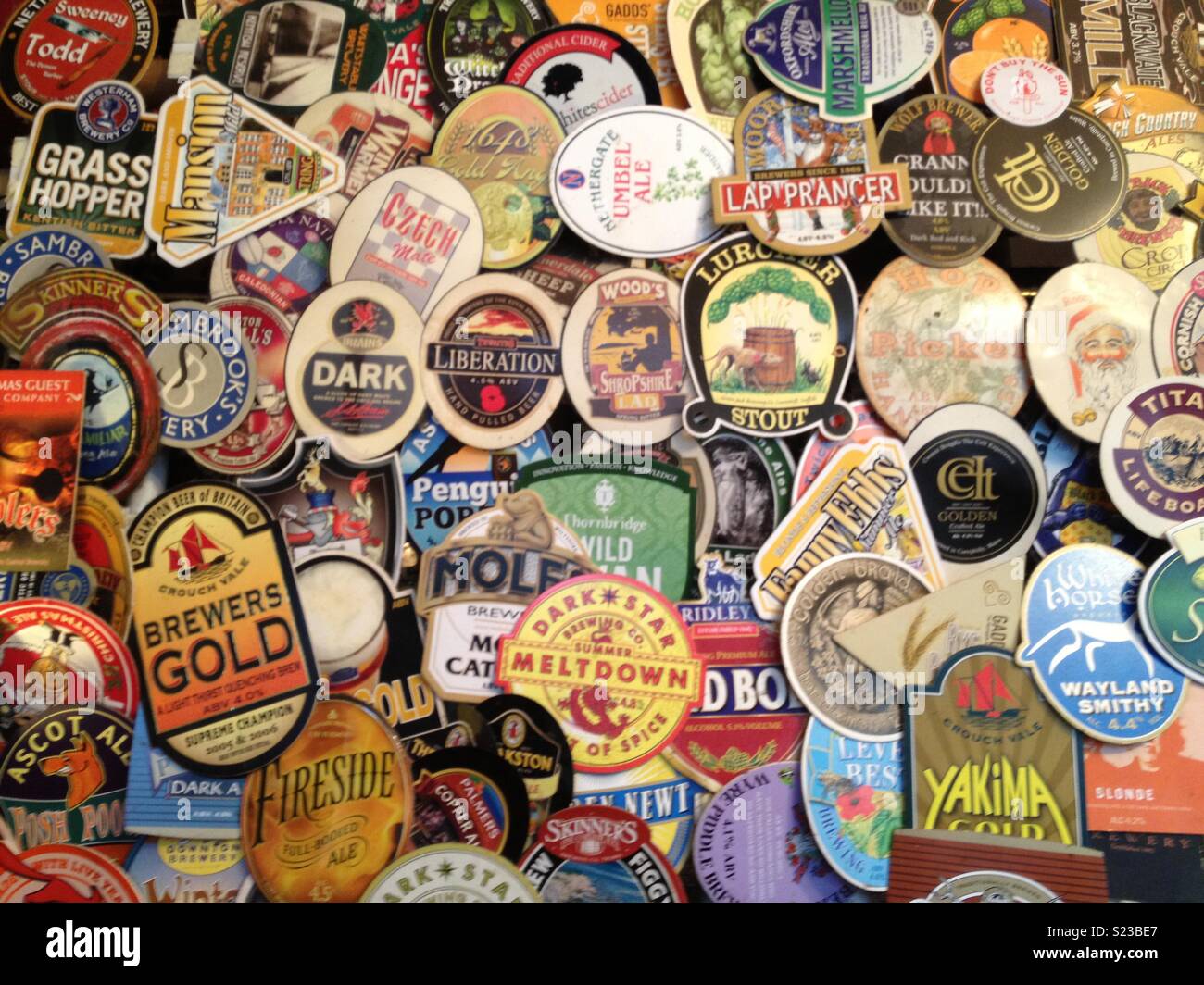 Beer mat wall Stock Photo