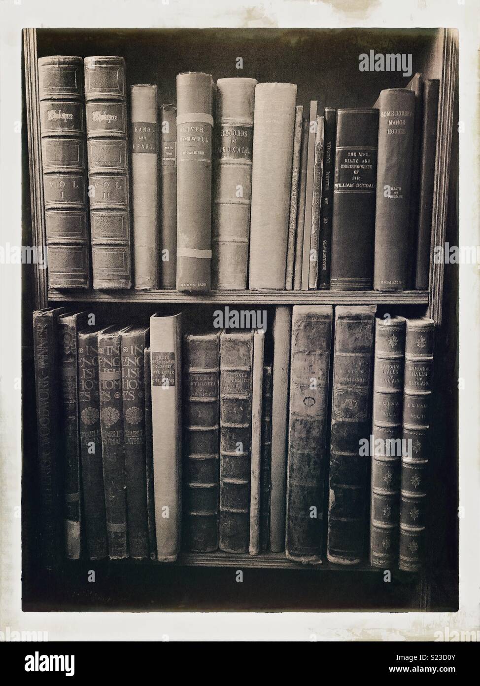 Vintage book case filled with old books. - Smartphone Captured Stock Image