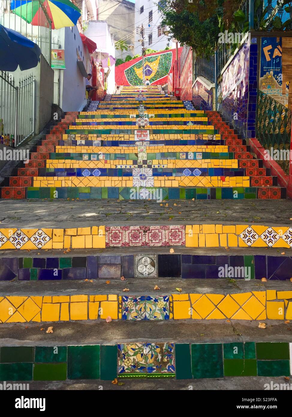 Rare shot of the famous Lapa Steps with no tourists in sight!  So colourful, so Brazil Stock Photo