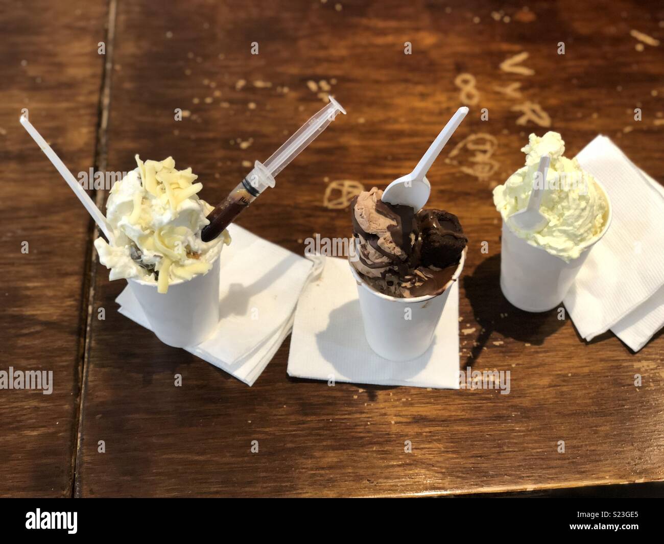 Nitrogen ice cream... supposedly the ice crystals are smaller, making the ice cream smoother ... Stock Photo