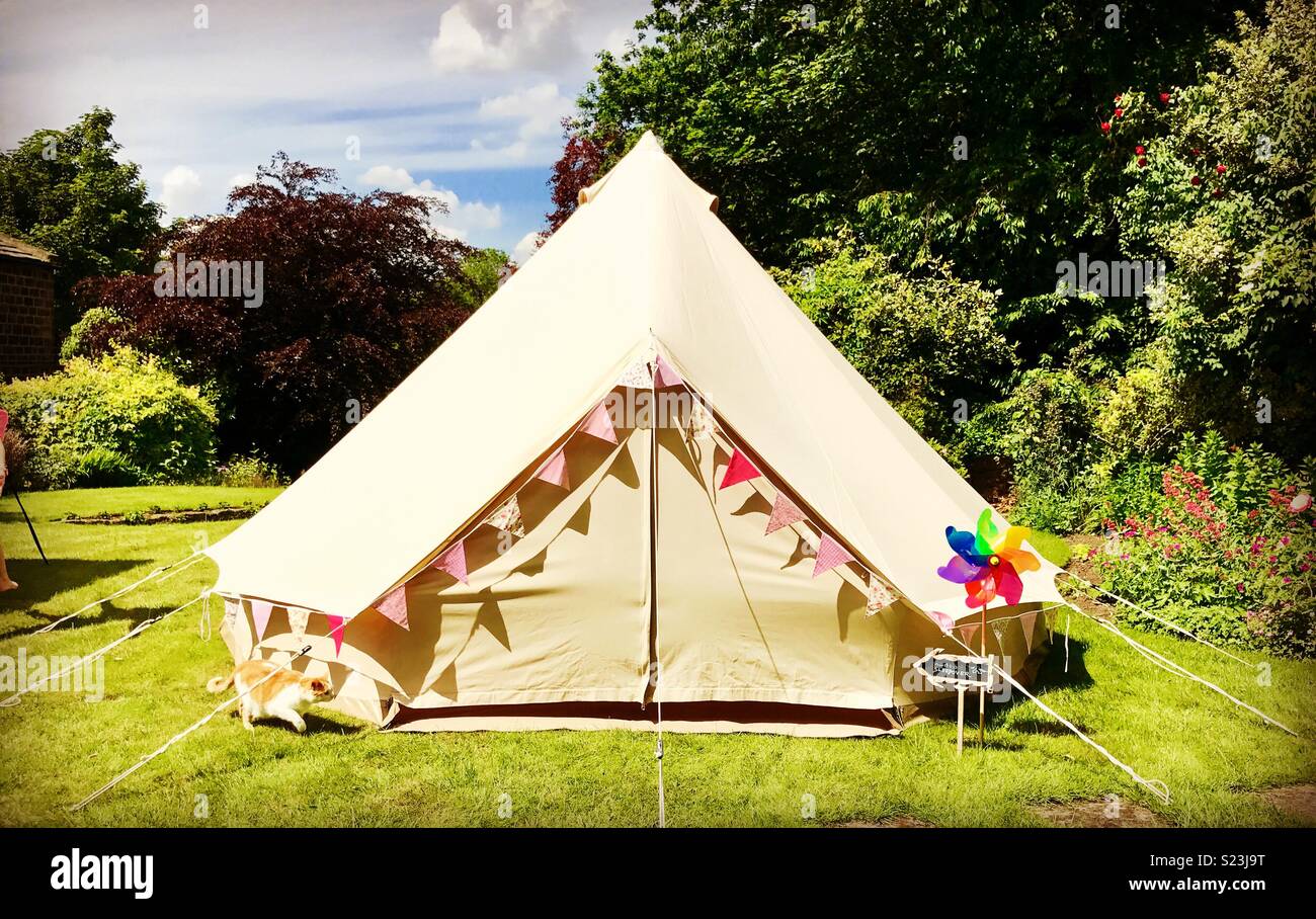 Glamping tent in garden Stock Photo