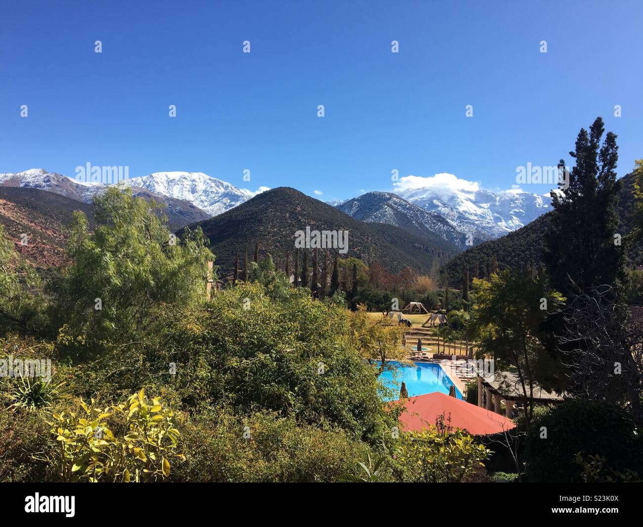 The view from Kasbah Tamadot, Richard Branson’s Moroccan retreat in the Atlas Mountains. Stock Photo