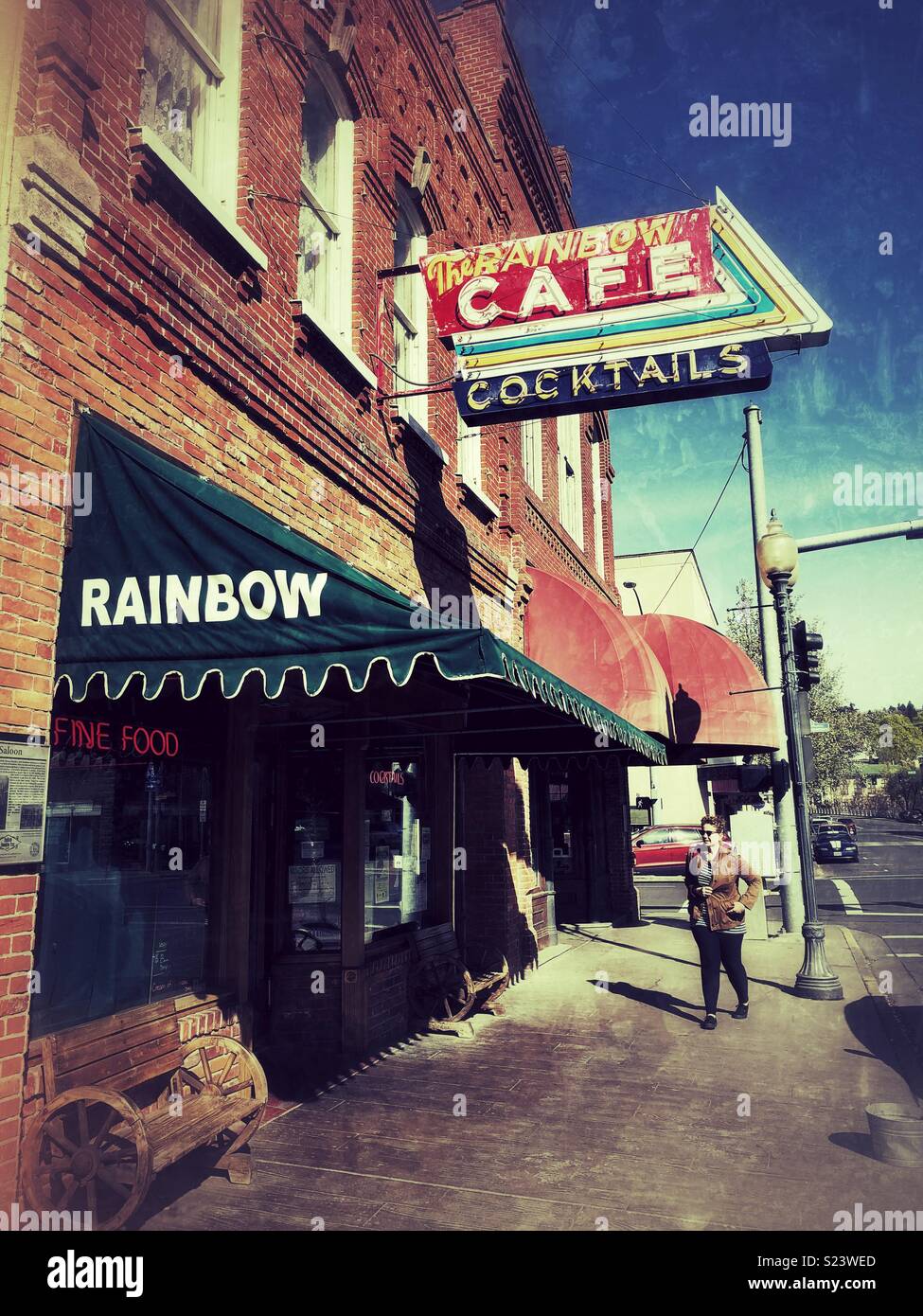 Famous Rainbow Cafe in downtown Pendleton, Oregon - Smartphone Captured Stock Image