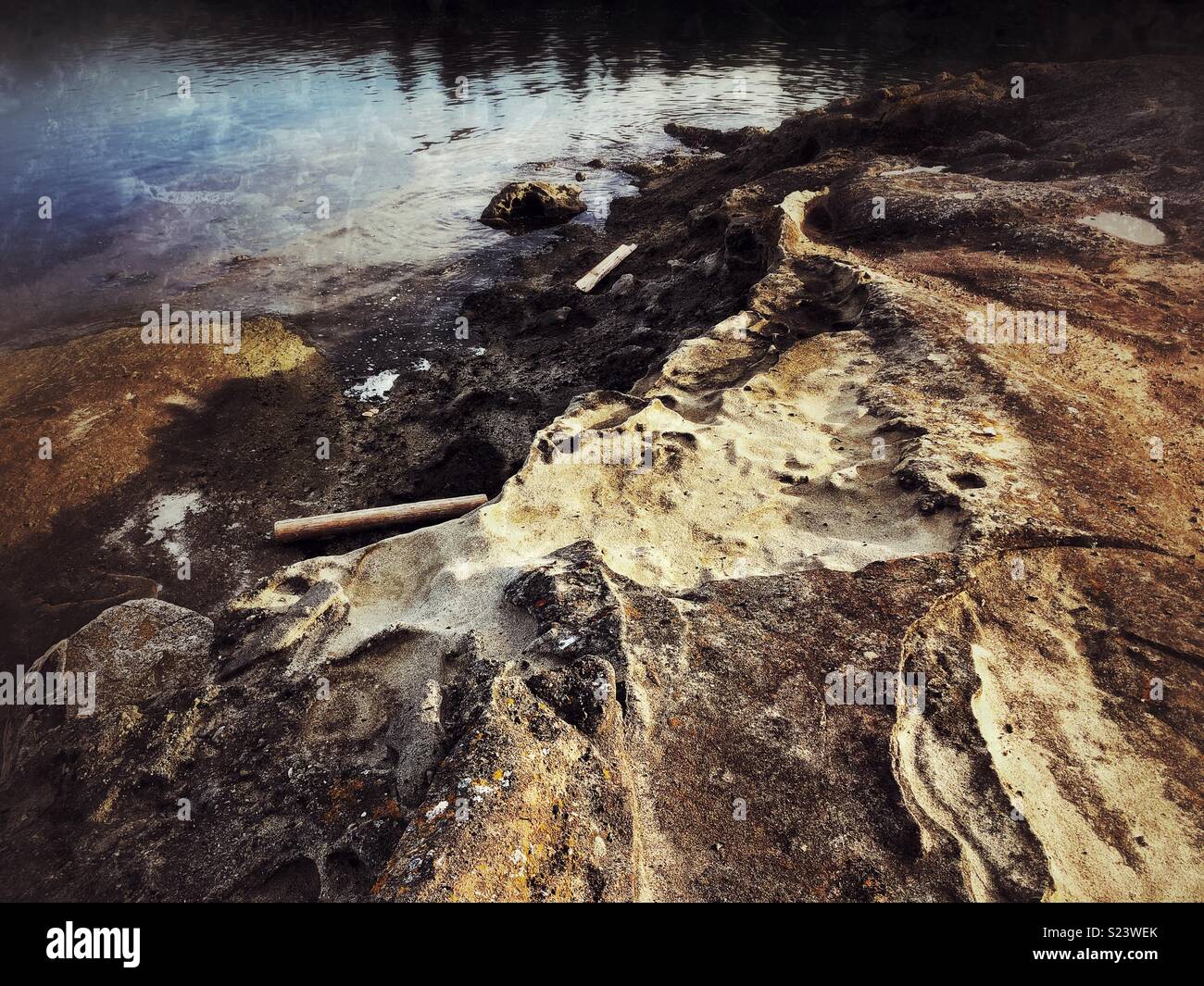 Weathered sandstone of Sucia Island, part of San Juan archipelago in Washington state - Smartphone Captured Stock Image