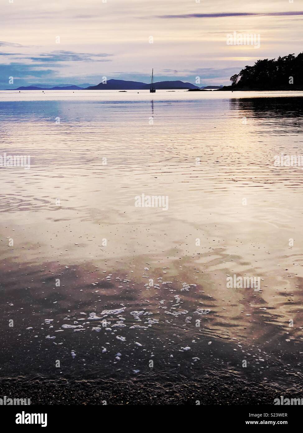 sunset on Sucia Island, part of San Juan archipelago in Washington state - Smartphone Captured Stock Image