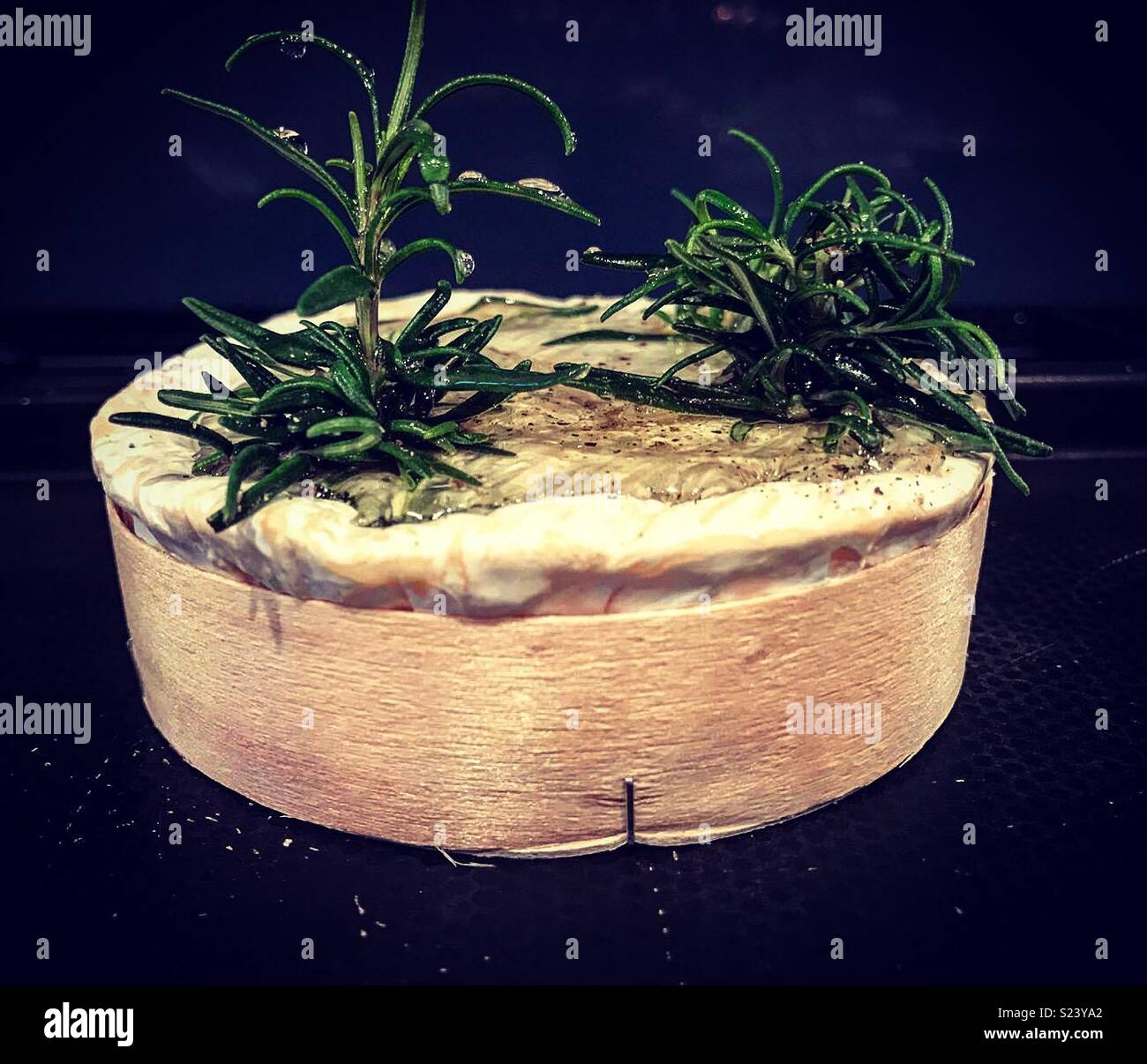 Baked Camembert with rosemary and honey Stock Photo