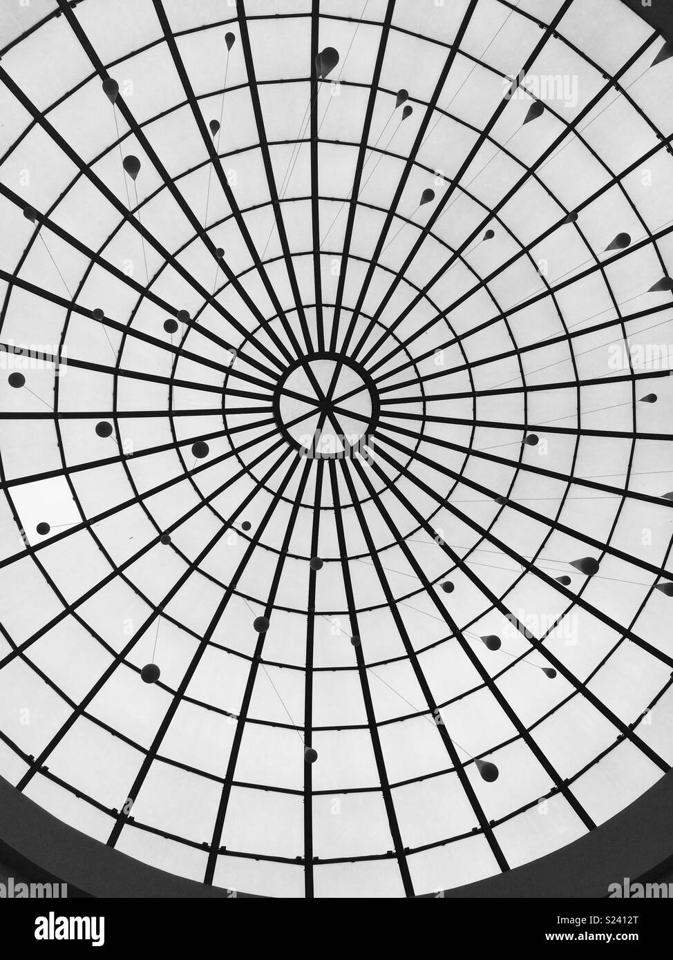 The ceiling of a shopping centre in Bucharest, Romania. Photographed from below looking directly up. Stock Photo