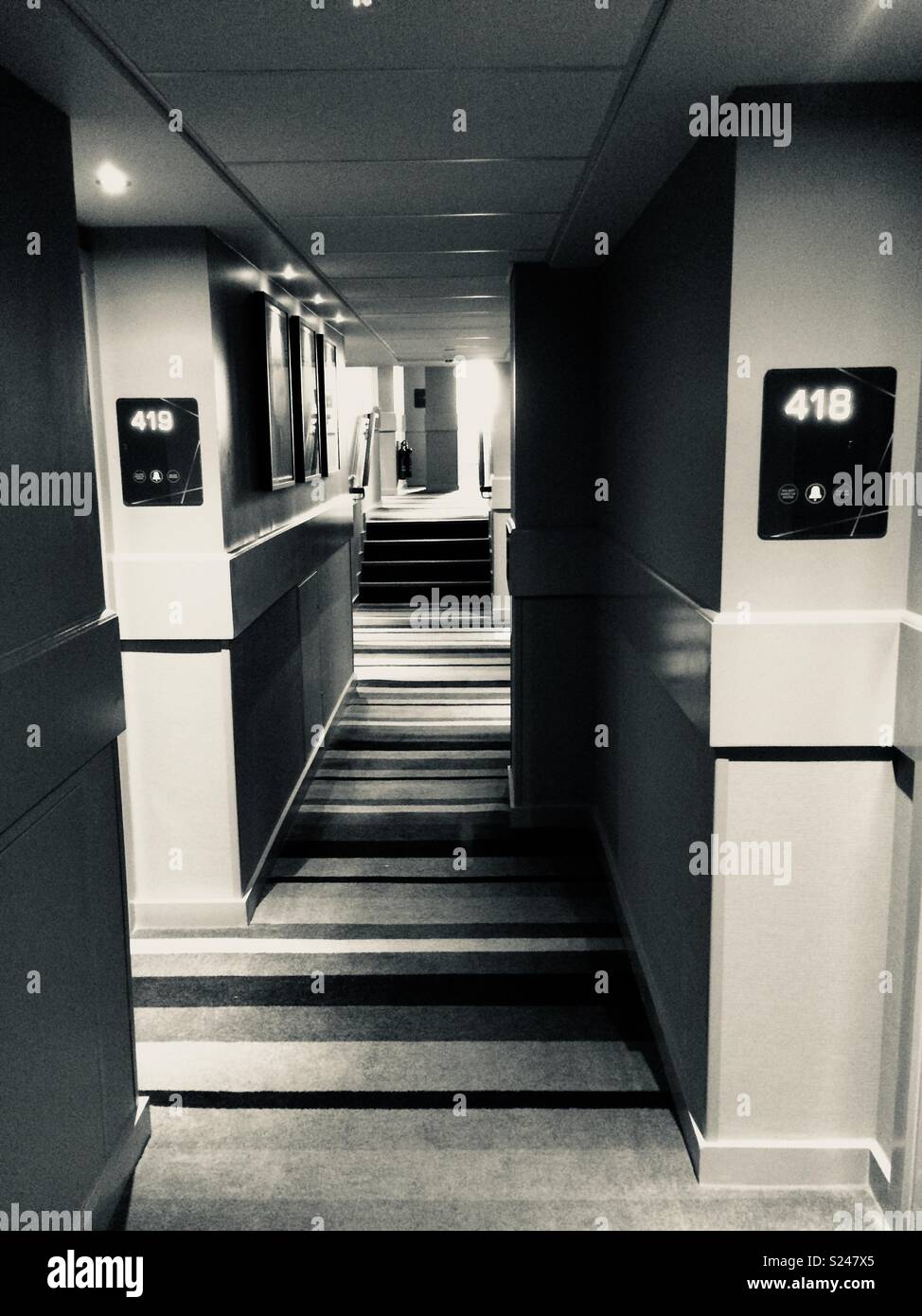 Hotel corridor black and white Stock Photo