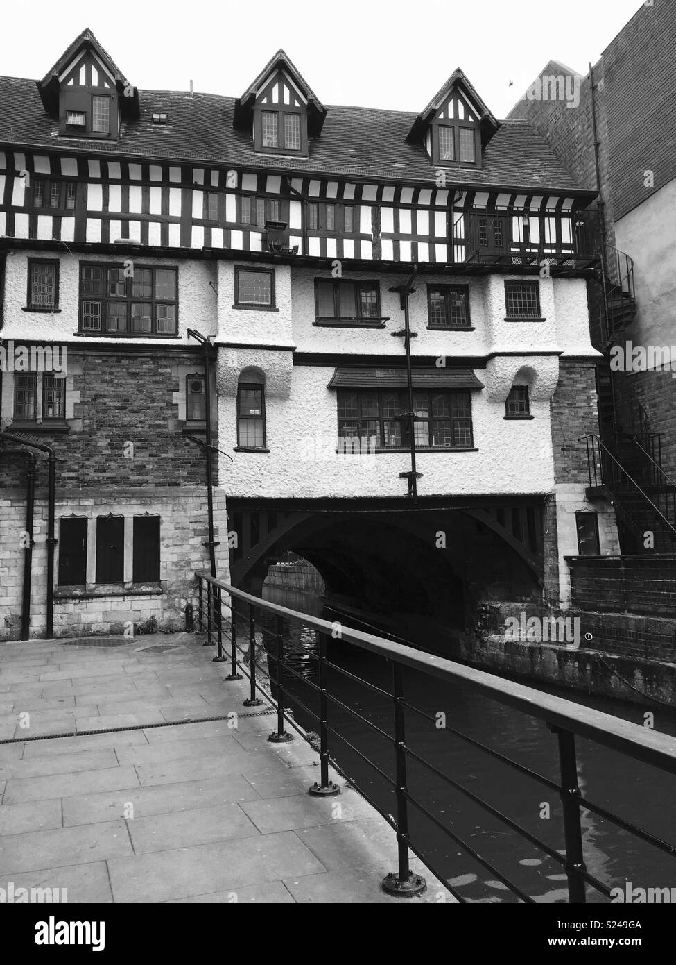 The Glory Hole and High Bridge in Lincoln, England (oldest bridge with buildings in the uk-medieval) Stock Photo