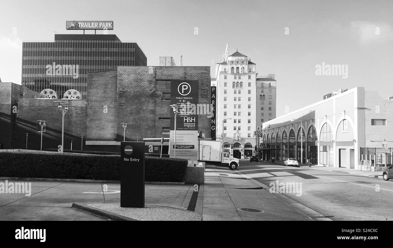 Hollywood Roosevelt Hotel seen from behind Hollywood & Highland early in the morning, no people - Smartphone Captured Stock Image