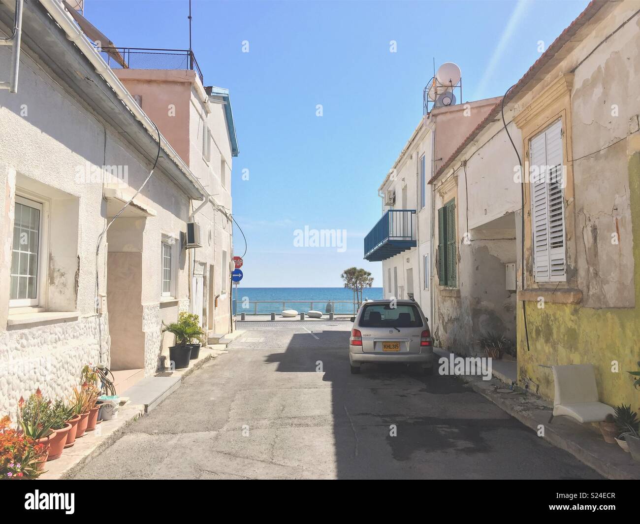 Cyprus street by the ocean. - Smartphone Captured Stock Image