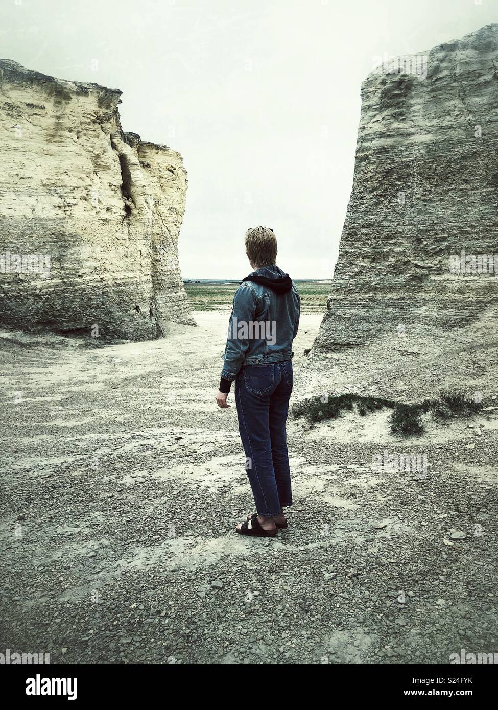 Standing on the bottom of Cretaceous era ocean floor in Kansas Stock