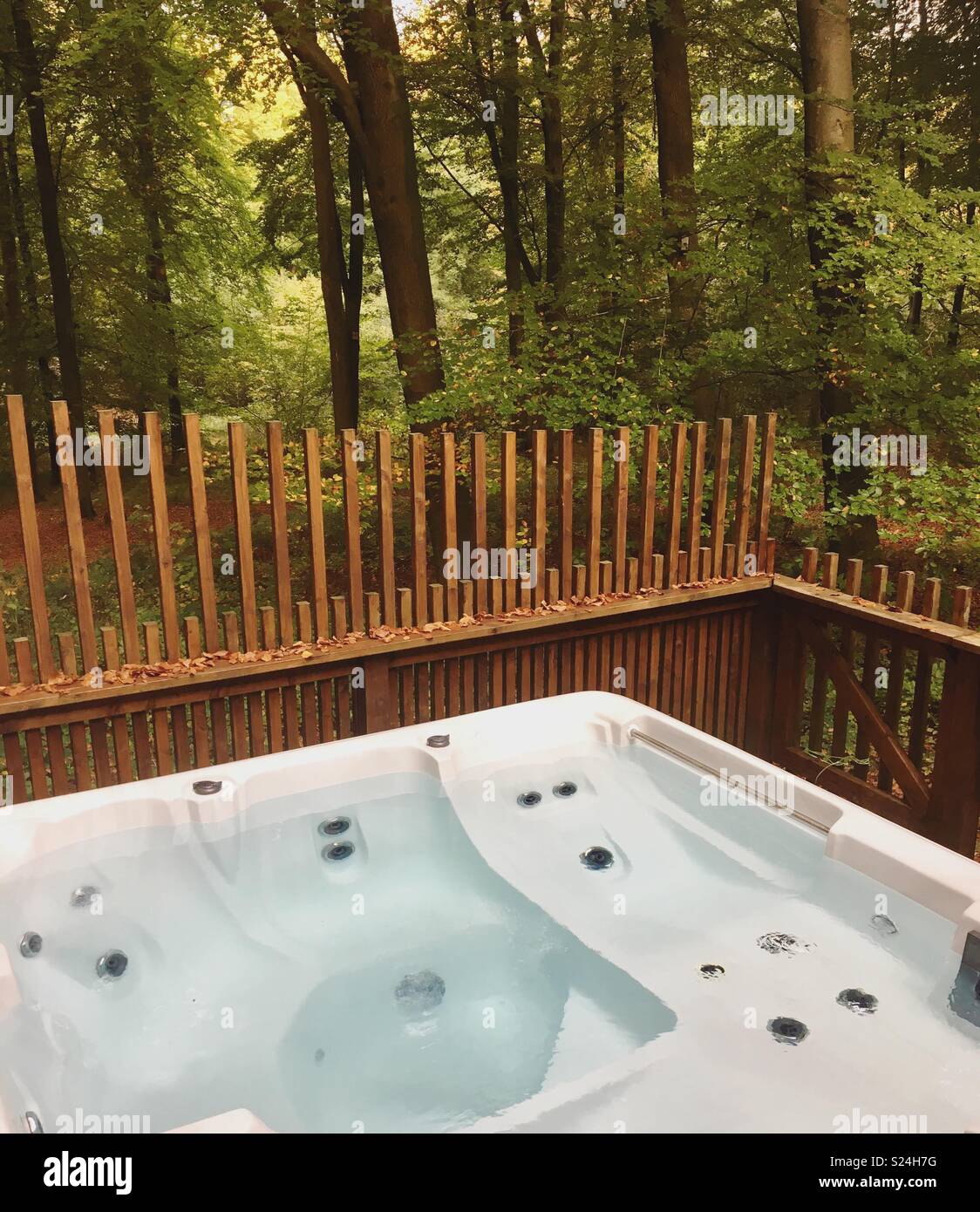 Private hot tub in the forest, UK Stock Photo