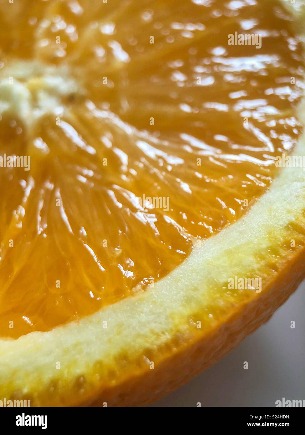 Up close of orange slice Stock Photo