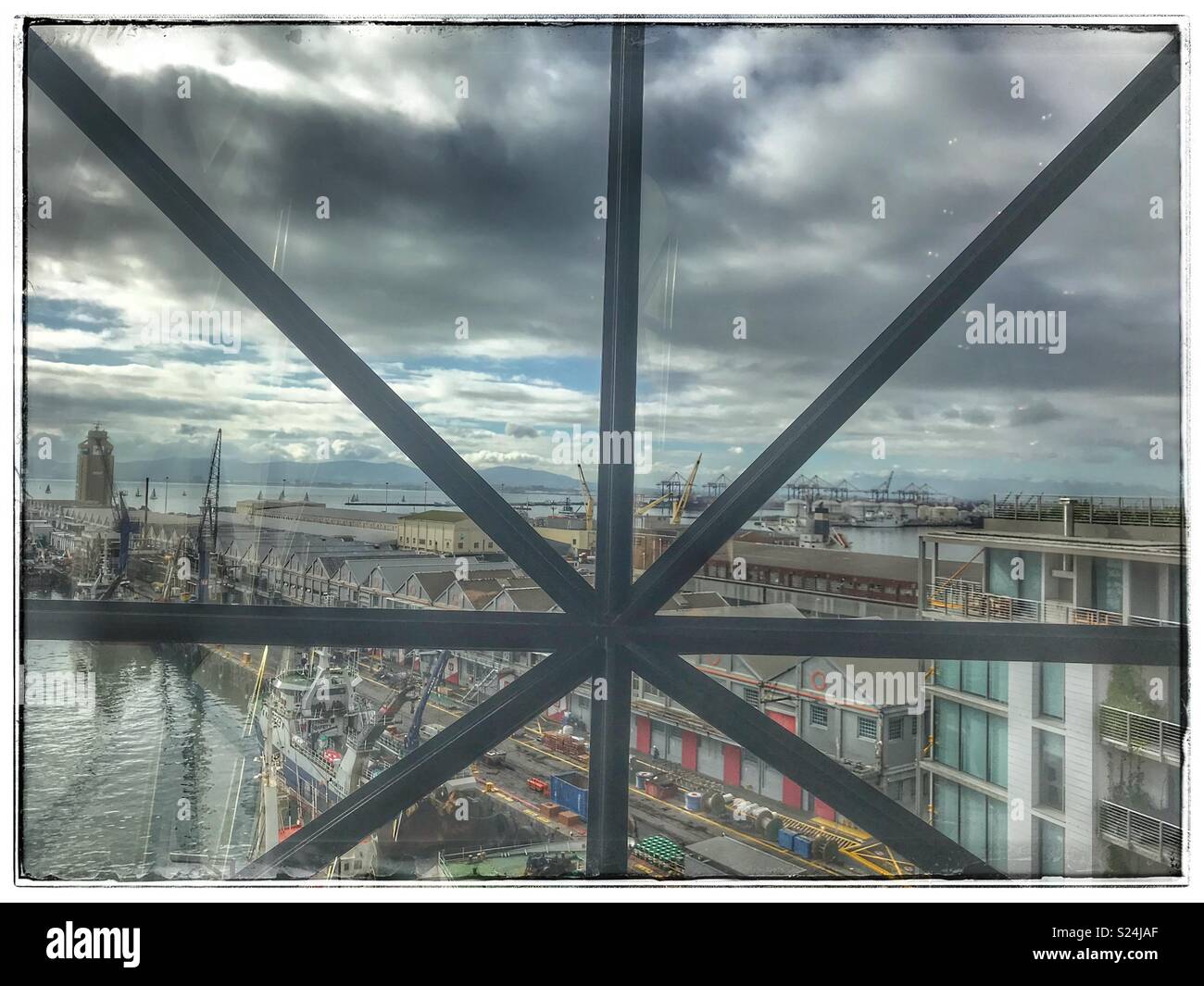 The view from the newly opened Zeitz MOCAA Food restaurant and bar in the Zeitz Museum, Cape Town, South Africa with its iconic bubble windows. - Smartphone Captured Stock Image