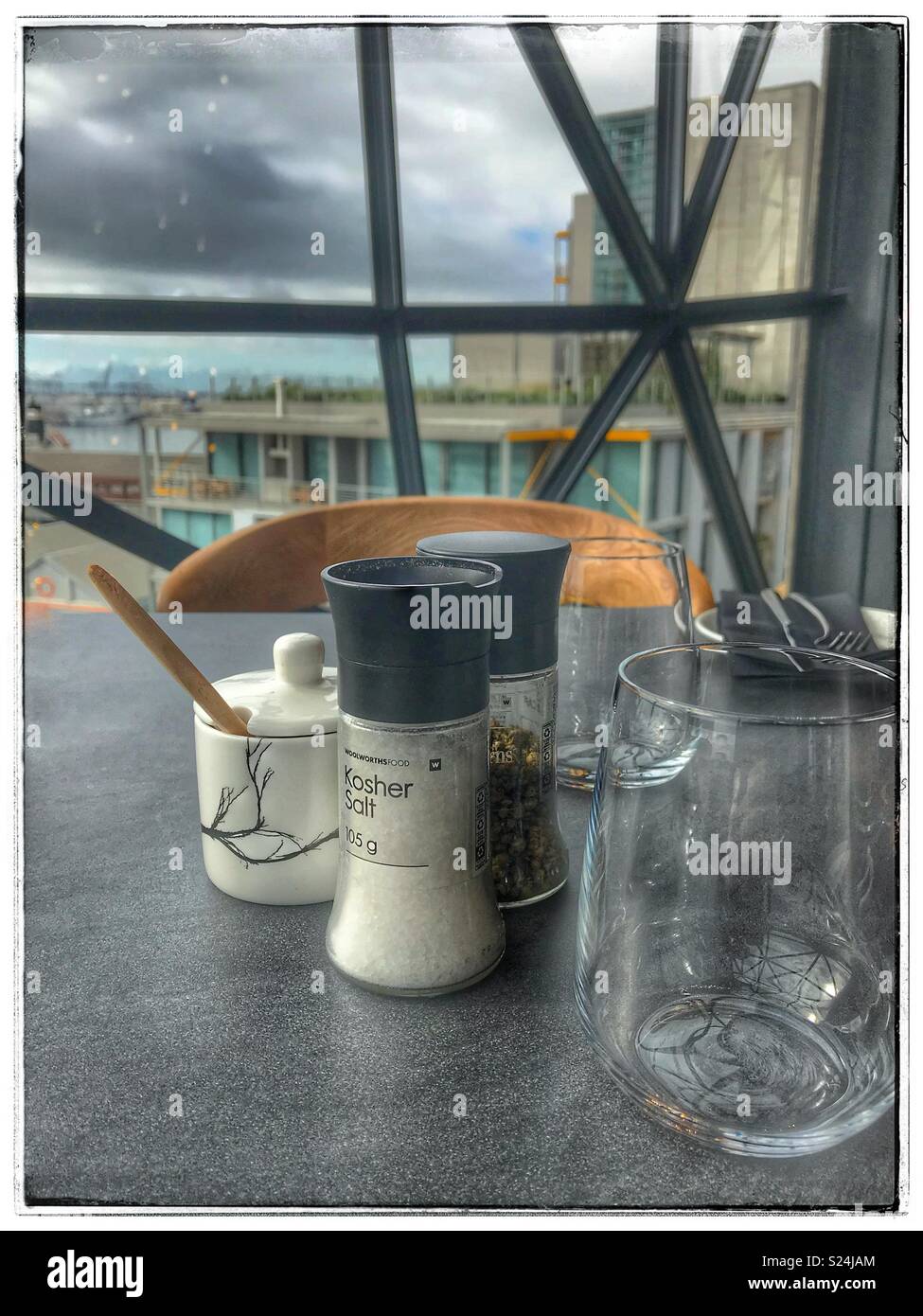 The newly opened Zeitz MOCAA Food restaurant and bar in the Zeitz Museum, Cape Town, South Africa with its iconic bubble windows. - Smartphone Captured Stock Image