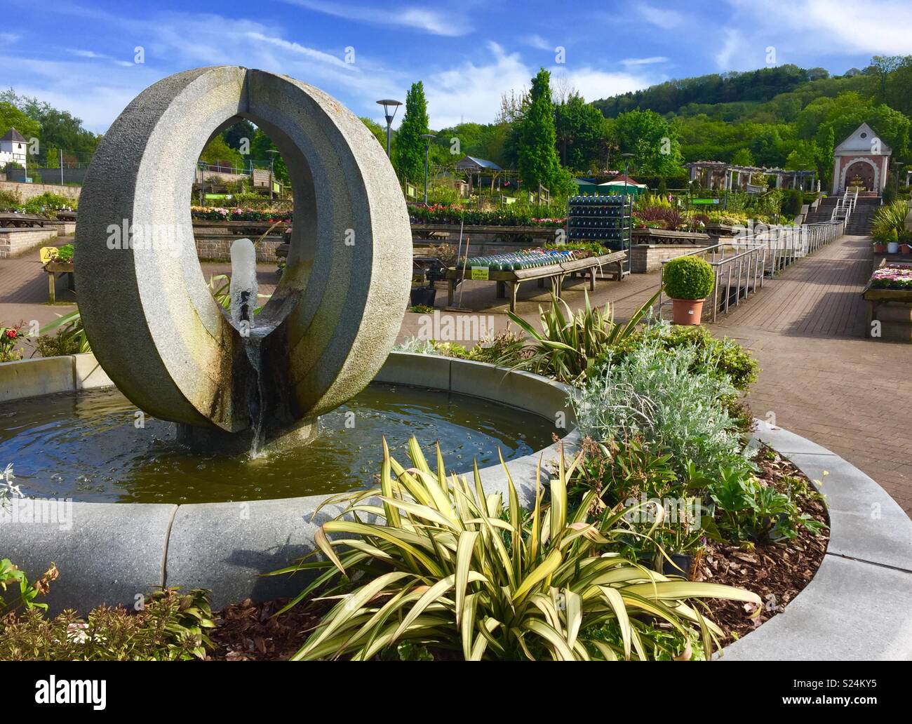 Water feature in Trago Mills garden centre at Newton Abbot, Devon Stock Photo