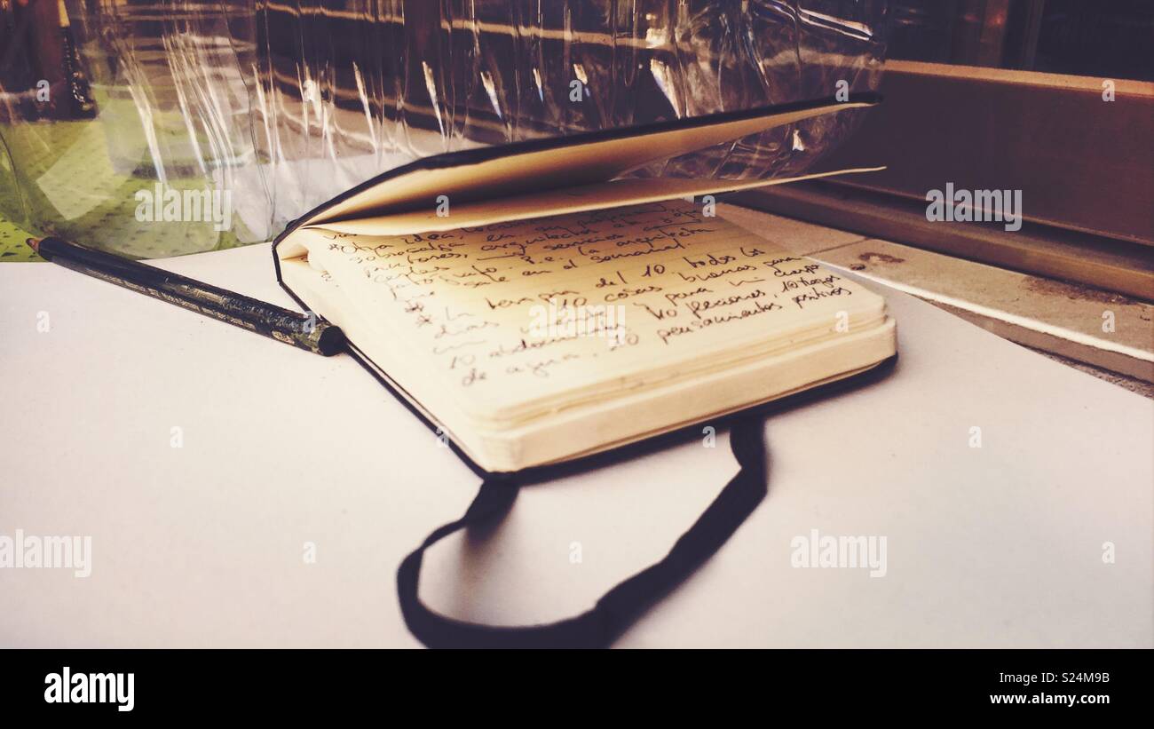 detail of a notebook with some notes - Smartphone Captured Stock Image