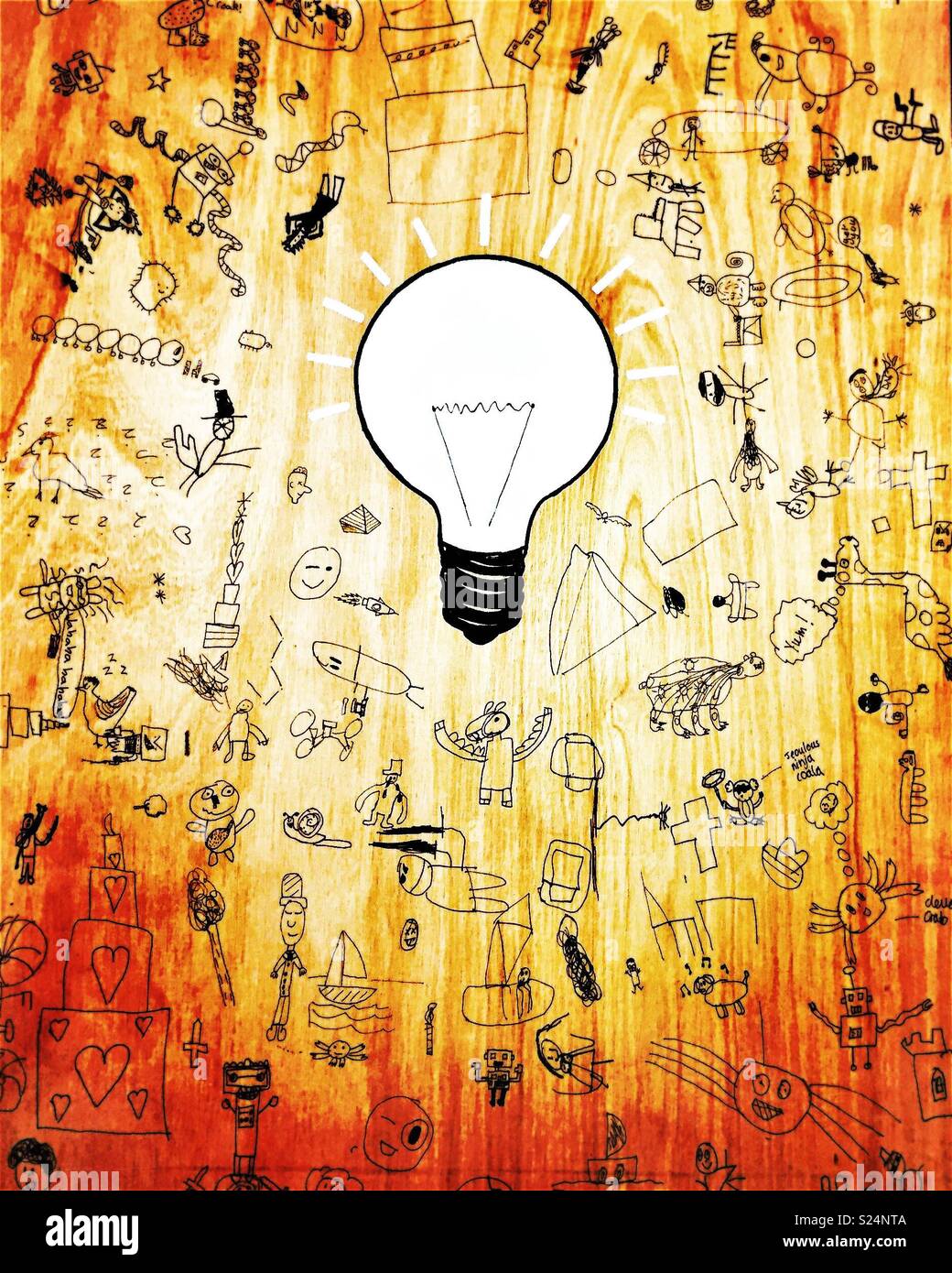 Plywood idea doodle board graffiti - Smartphone Captured Stock Image