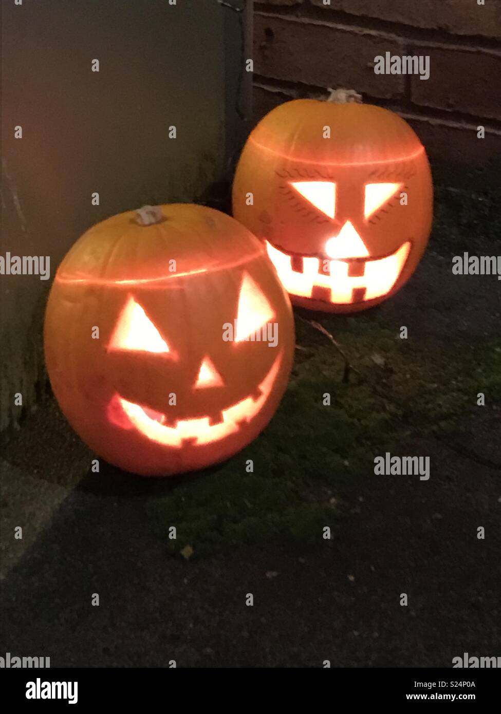 Male & female pumpkin heads, Halloween Stock Photo