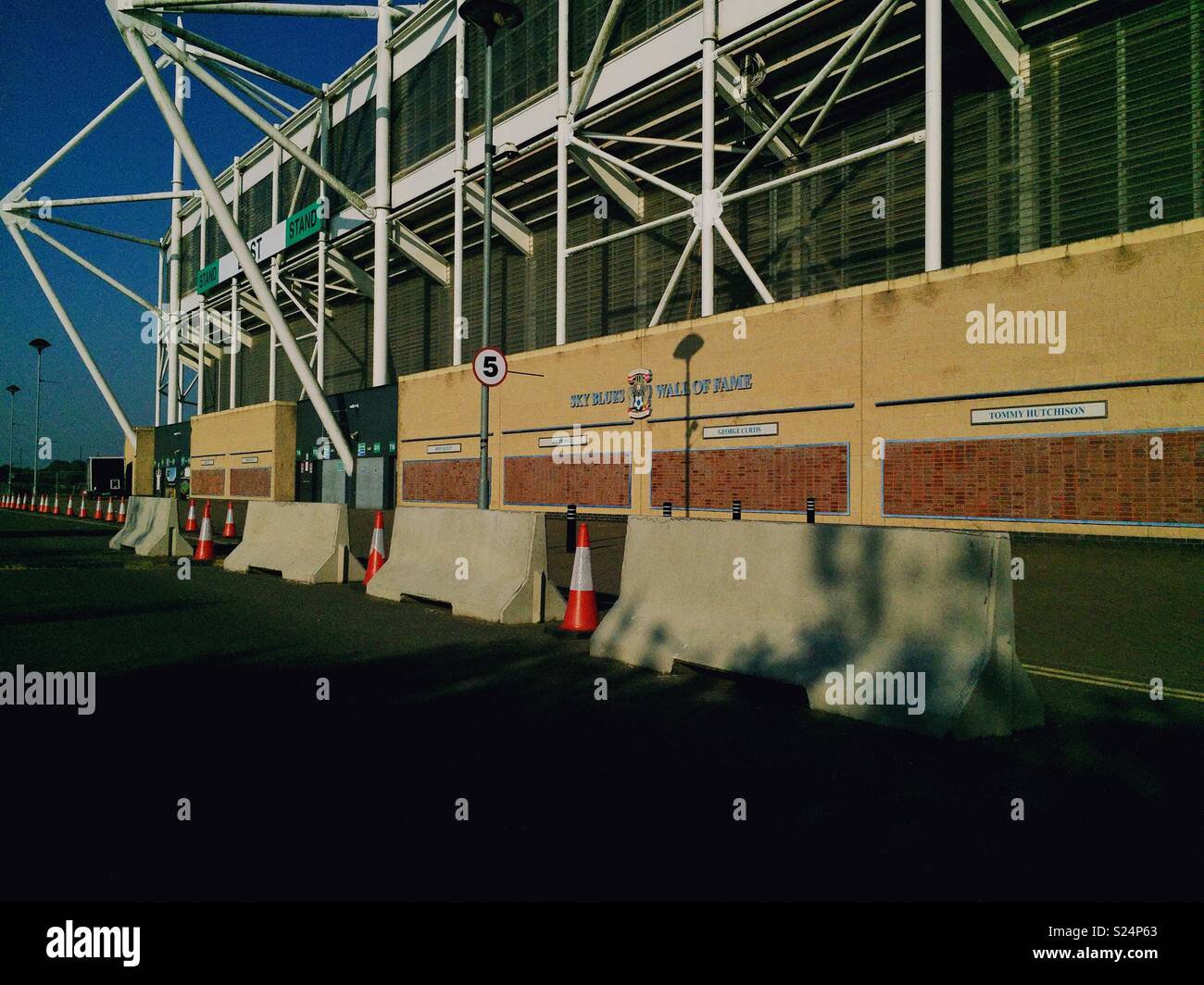 Ricoh Arena Coventry West Midlands home of Wasps RFC and Coventry City FC. Photo showing concrete blocks as protection of turnstiles - Smartphone Captured Stock Image
