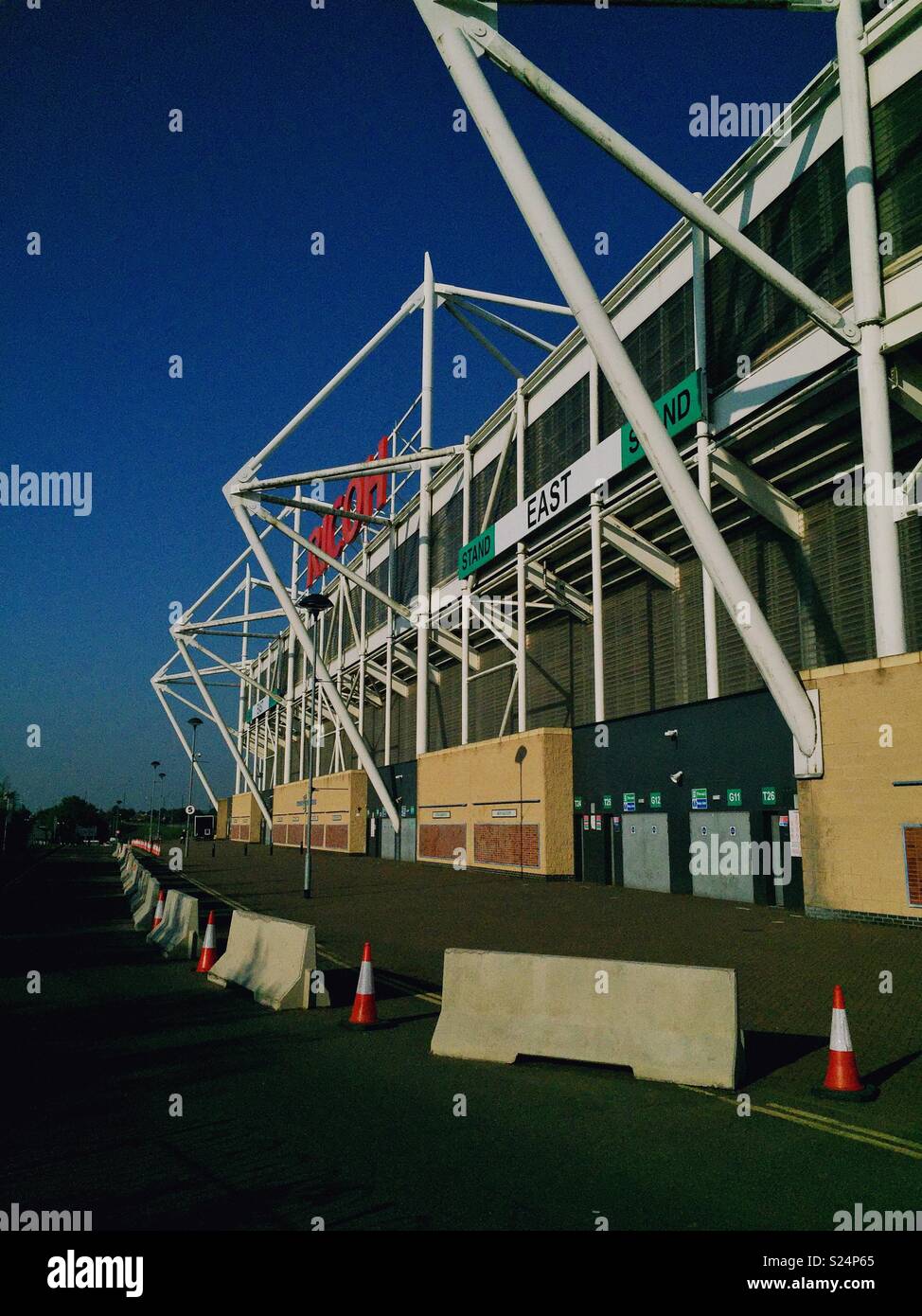 Ricoh Arena Coventry West Midlands home of Wasps RFC and Coventry City FC. Photo showing concrete blocks as protection of entrance - Smartphone Captured Stock Image