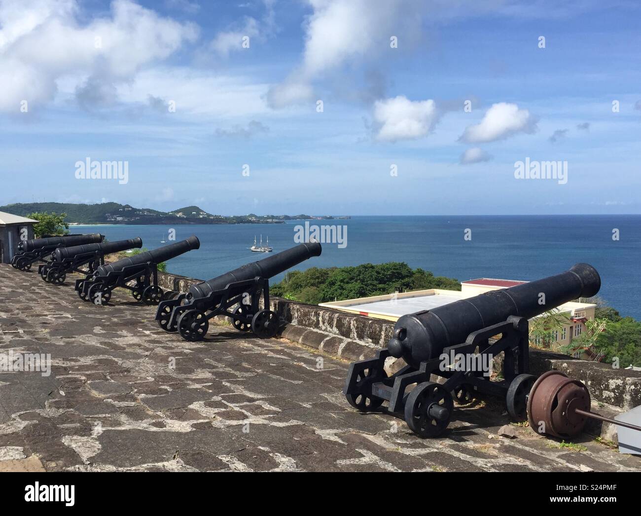 Cannon facing the sea in the Caribbean - Smartphone Captured Stock Image