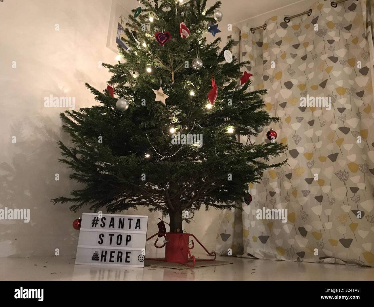 Santa stop here Christmas tree Stock Photo Alamy