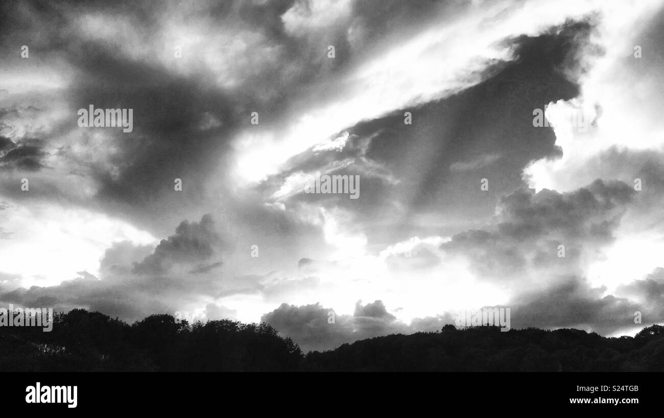 A black and white image of dramatic clouds Stock Photo